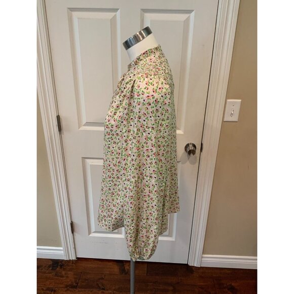Cupcakes and Cashmere Pink Floral Print Ruffle Tie-Neck Long Sleeve Top, Size M - Picture 4 of 6